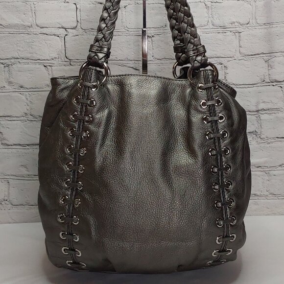 MICHAEL KORS 'ASTOR' GROMMET LEATHER TOTE BAG BRAIDED STRAPS CORSET STYLE - Picture 3 of 16